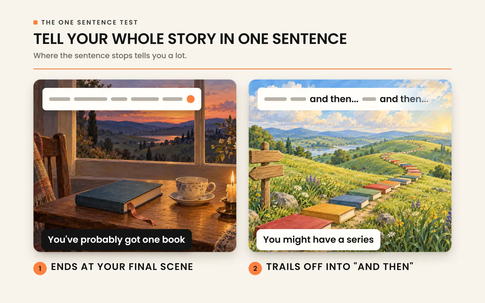 The one sentence test: a story sentence that ends means one book, one that trails into "and then" may be a series.