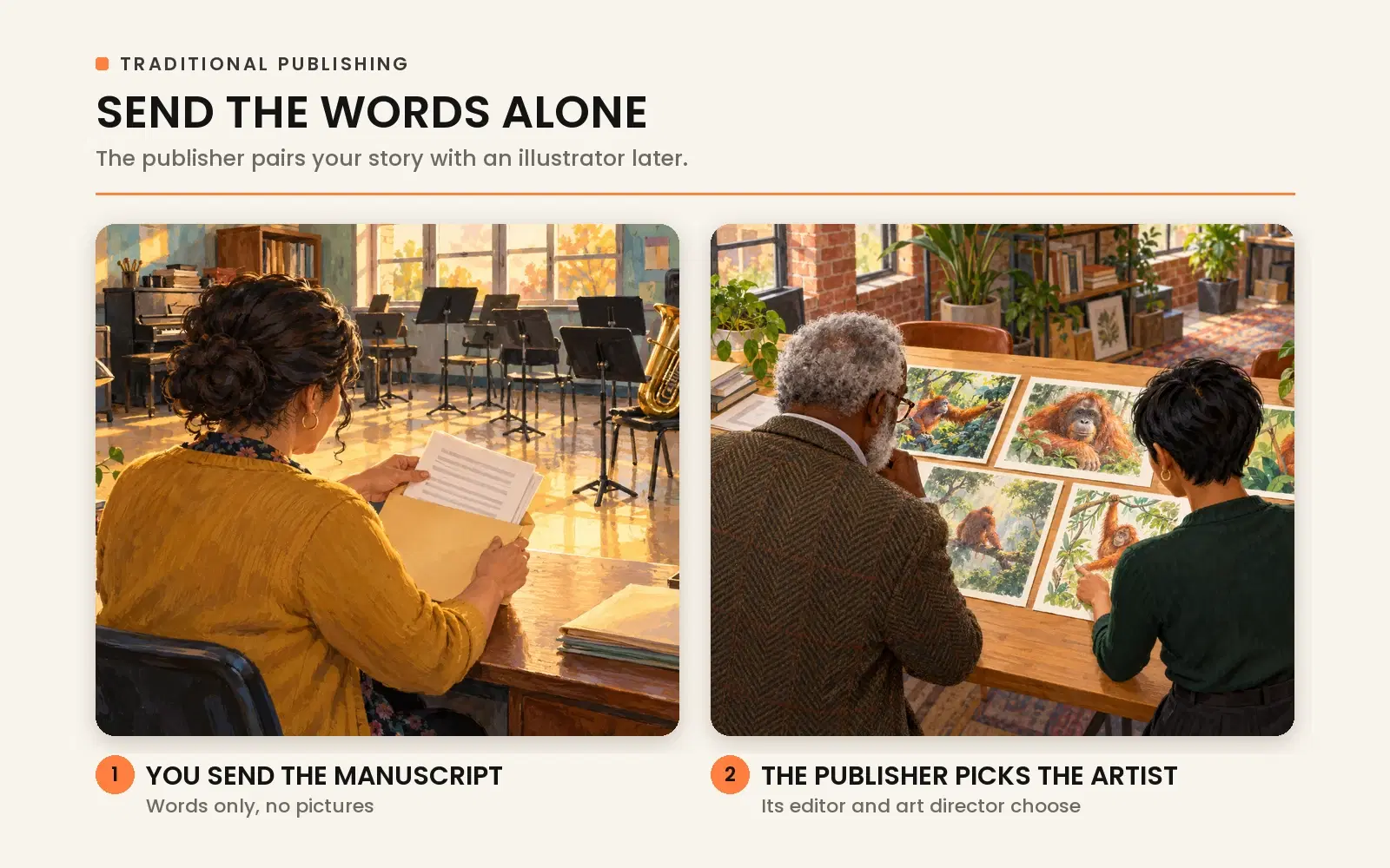 Send the words alone: traditional publishers prefer manuscripts submitted without unrequested third-party artwork.