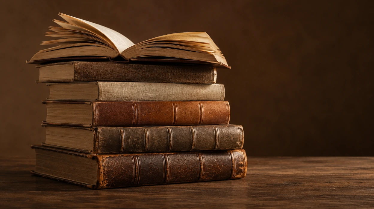 Stack of Books with Open Book